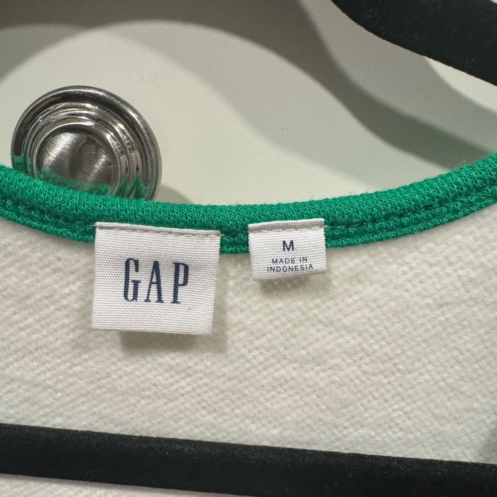 GAP Recycled Cropped Pique Tank Top Off White & Green - Picture 5 of 6